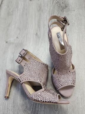 INC International Concepts Blush Crystal-Studded Peep-Toe Heels